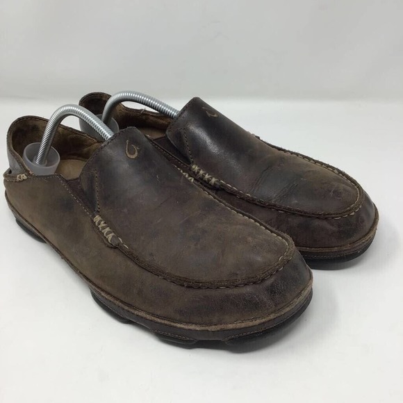 OluKai Other - Olukai Mens Moloa Driving Loafer Shoes Brown Moc Toe Leather Slip-On 11